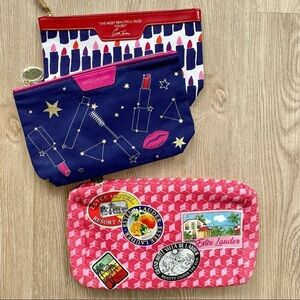Estée Lauder Makeup Cosmetic Bag Set - 3pc Lot, Travel & Zipper Pouches